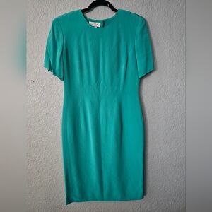 Vintage Gillian Cyan Dress Short Sleeve Silk Size 8